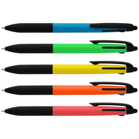 Malta Recycled Plastic 3-in-1 Stylus Neon Grip Multi-Ink Pen