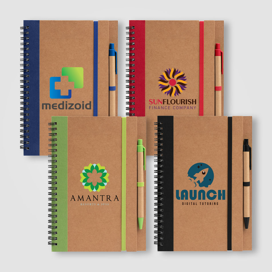 Kraft Hard Cover Spiral Notebook with Pen