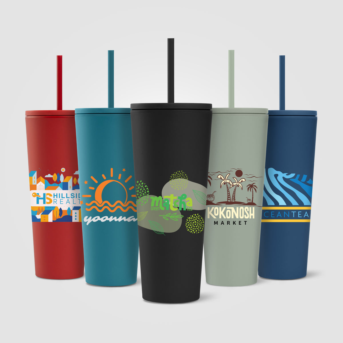 Spire - 24 oz Soft Touch Double Wall Recycled Plastic Tumbler with Straw